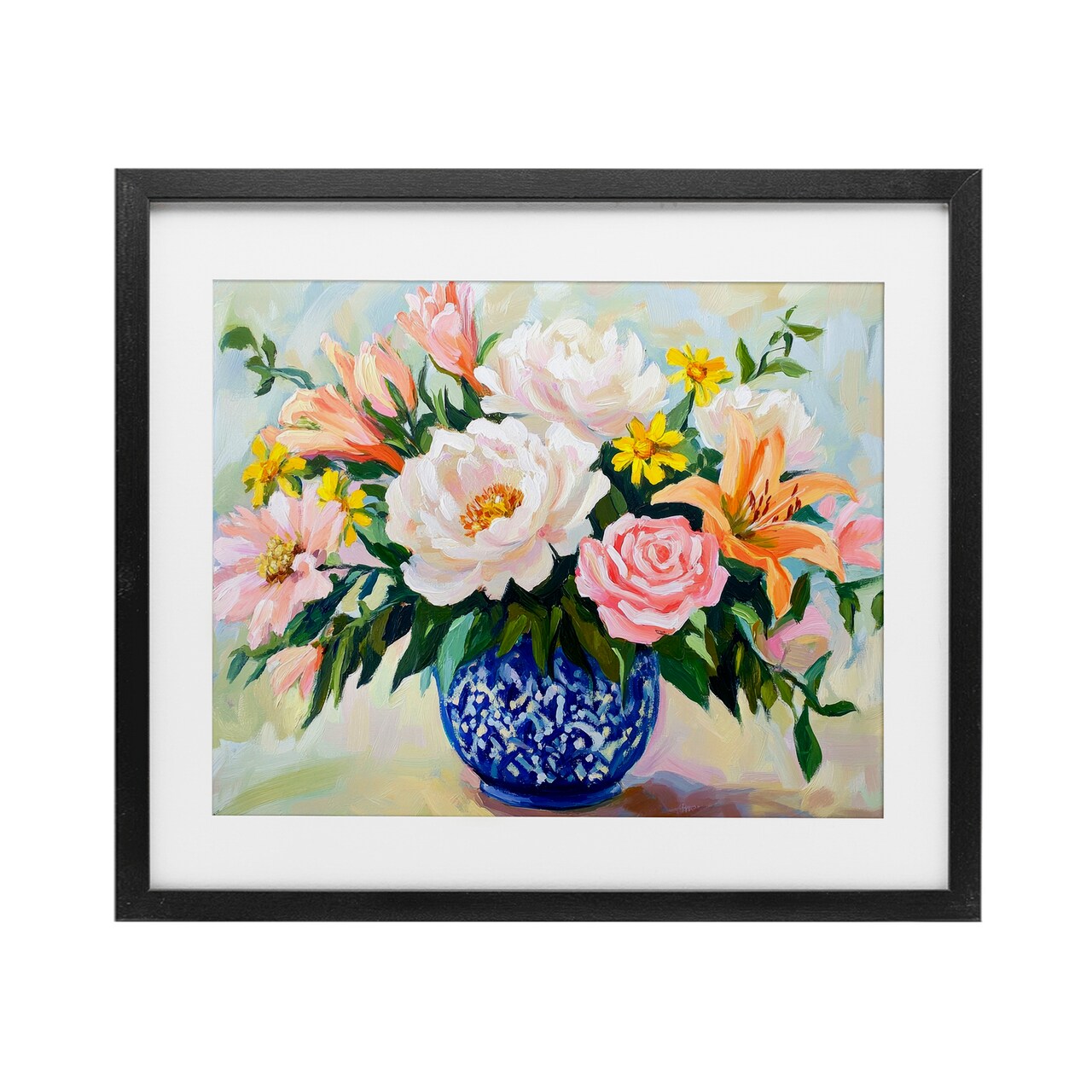 Stupell Industries Indigo Chinoiserie with Assorted Flowers Framed Print Under Glass, design by Petal Prints Design